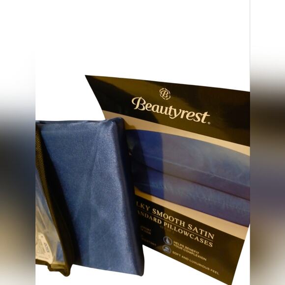 2 Pc Beautyrest STANDARD Satin Pillowcases BLUE Silky Therapeutic Ha… - Picture 4 of 9